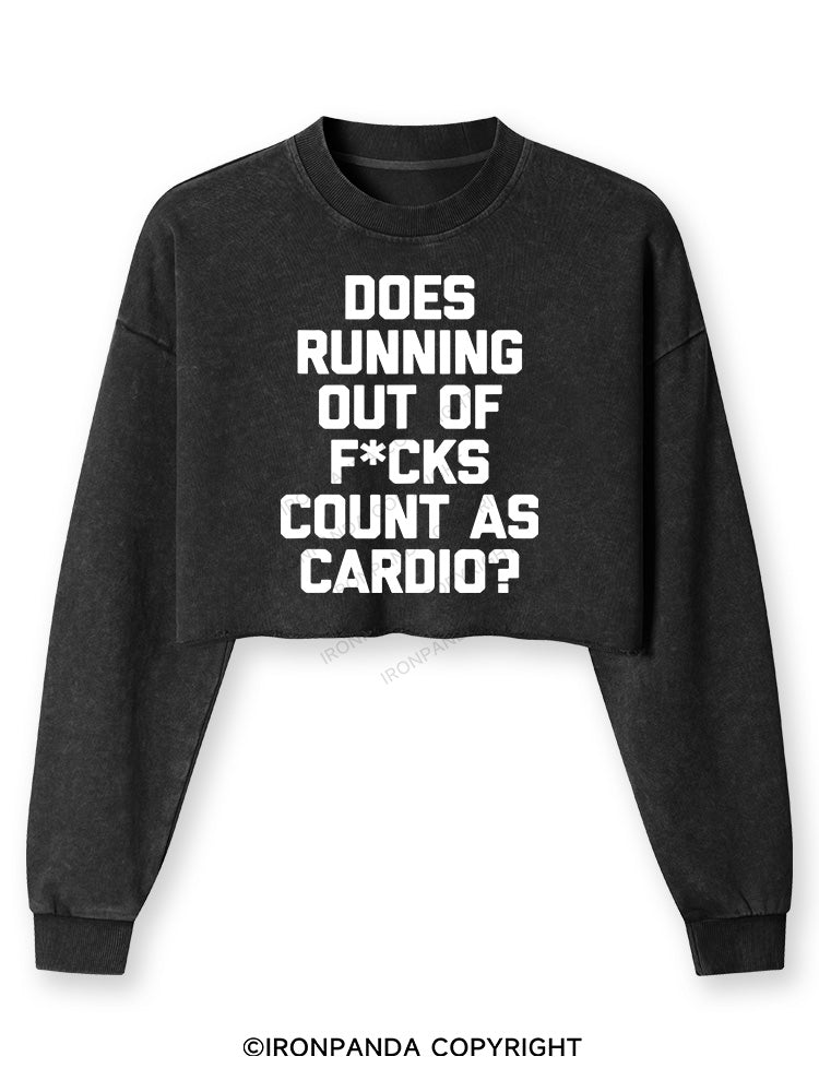 DOES RUNNING OUT OF FUCKS COUNT AS CARDIO? Washed Long-Sleeve Crop Top