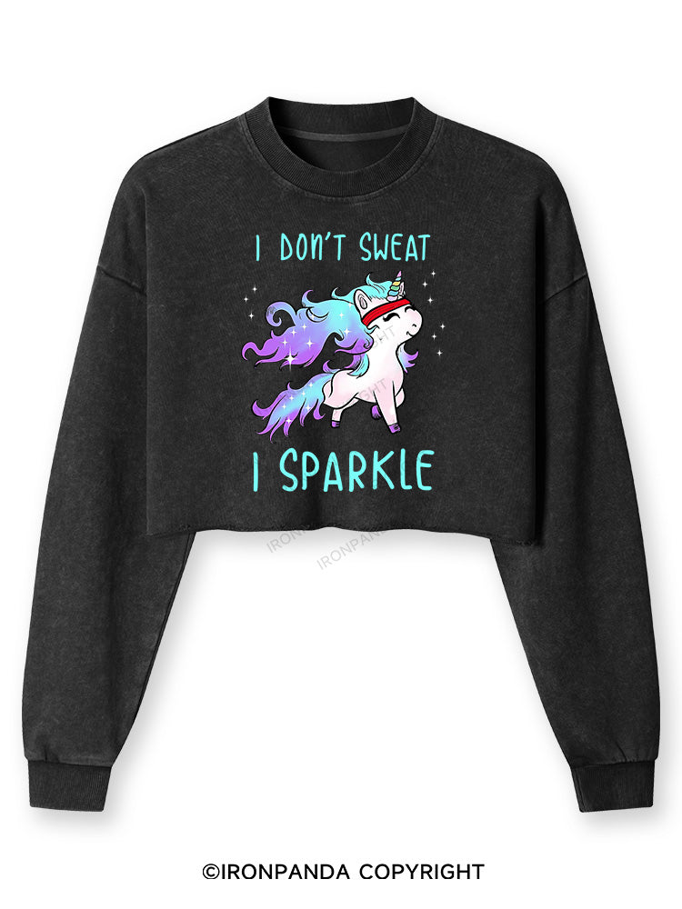 I Don't Sweat I Sparkle Washed Long-Sleeve Crop Top