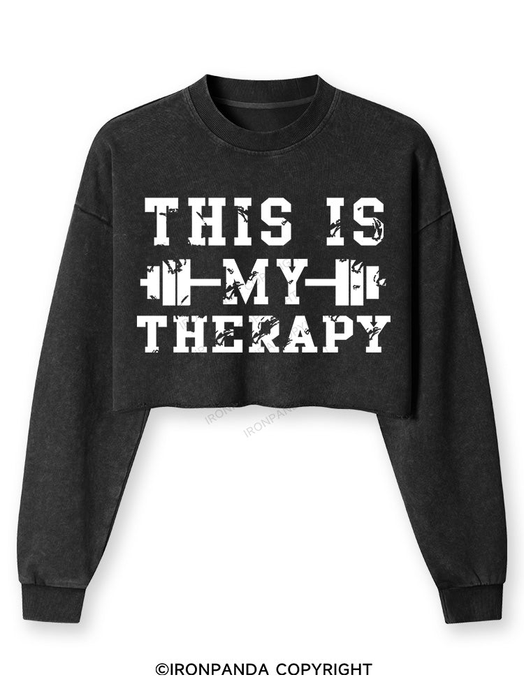 This Is My Therapy Washed Long-Sleeve Crop Top