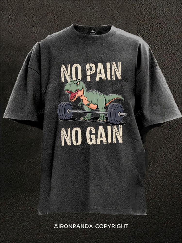 Funny Dinosaur Gym No Pain No Gain T-Rex Washed Gym Shirt