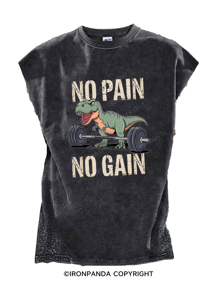 Funny Dinosaur Gym No Pain No Gain T-Rex Cut Off Tank