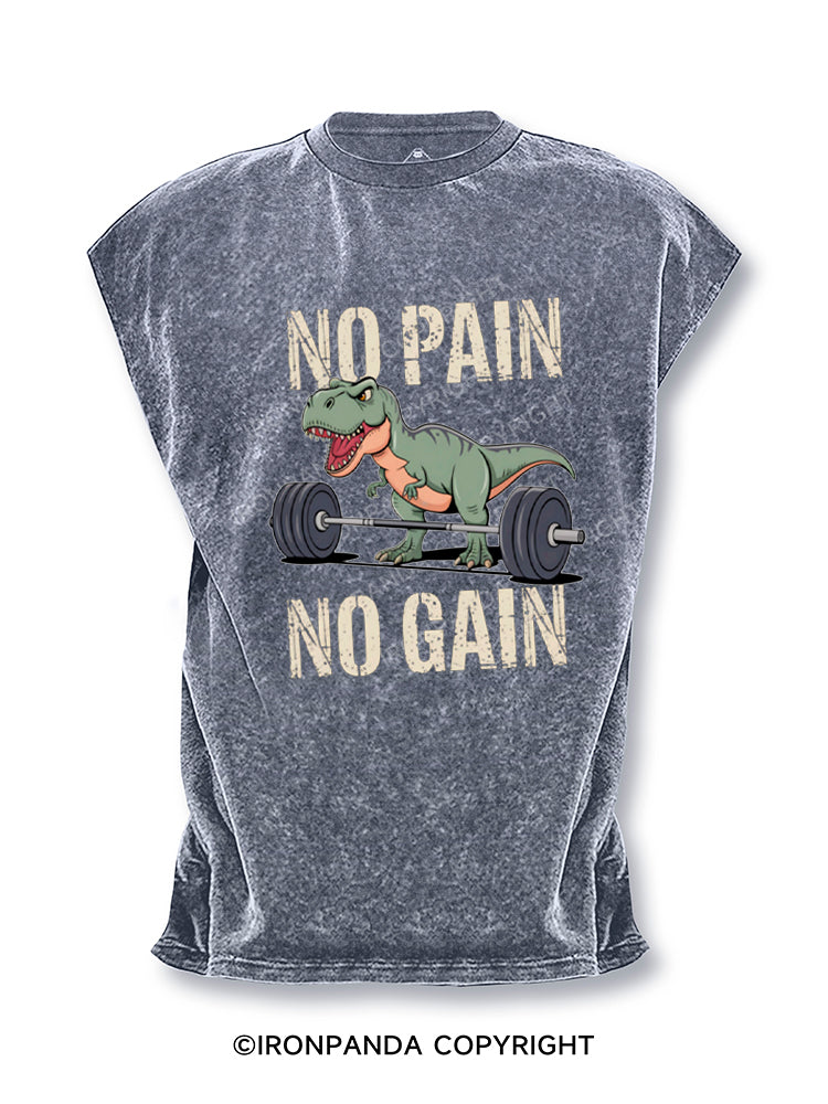 Funny Dinosaur Gym No Pain No Gain T-Rex Cut Off Tank