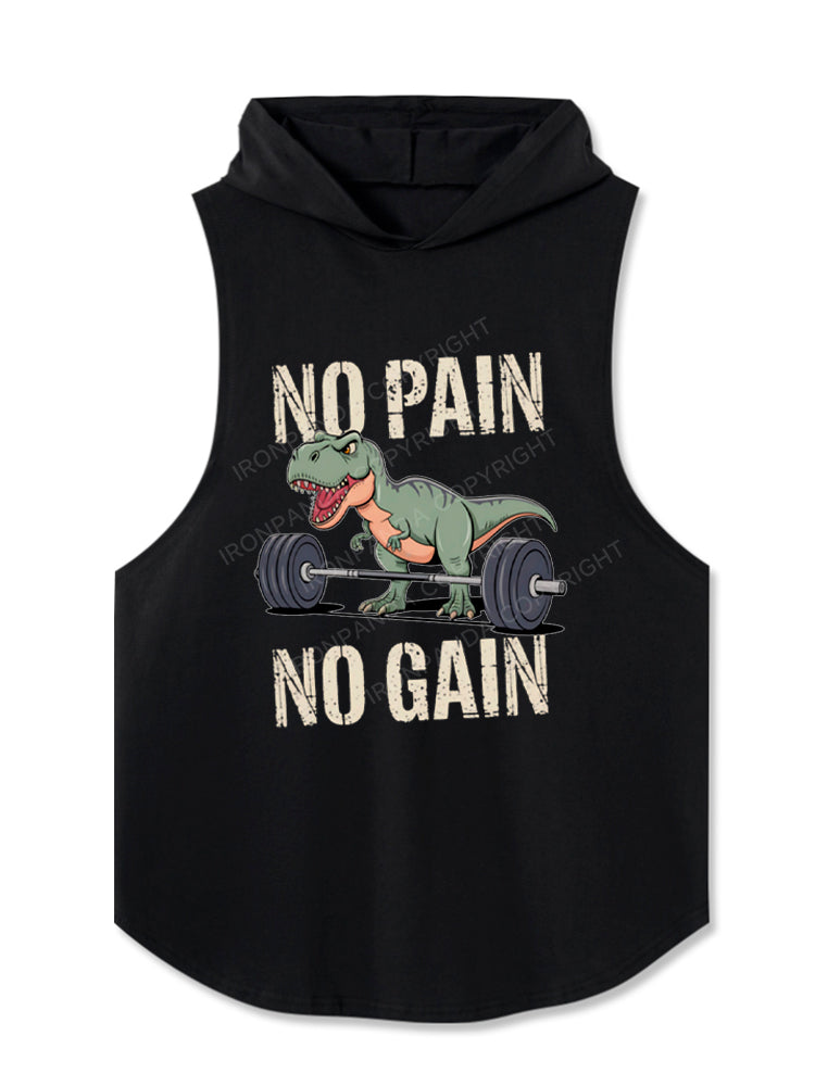 Funny Dinosaur Gym No Pain No Gain T-Rex Hooded Tank