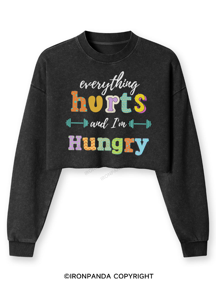 EVERYTHING HURTS AND I'M HUNGRY Washed Long-Sleeve Crop Top