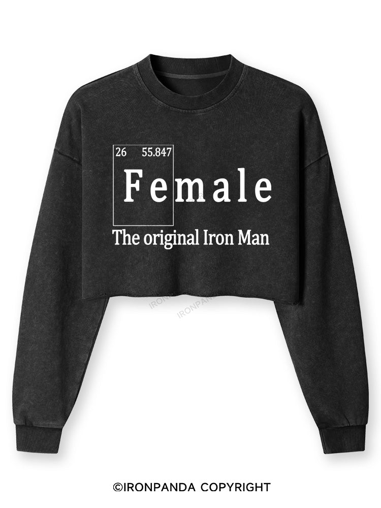 Female THE ORIGINAL IRON MAN TRI ROCKER COTTON TANK Washed Long-Sleeve Crop Top