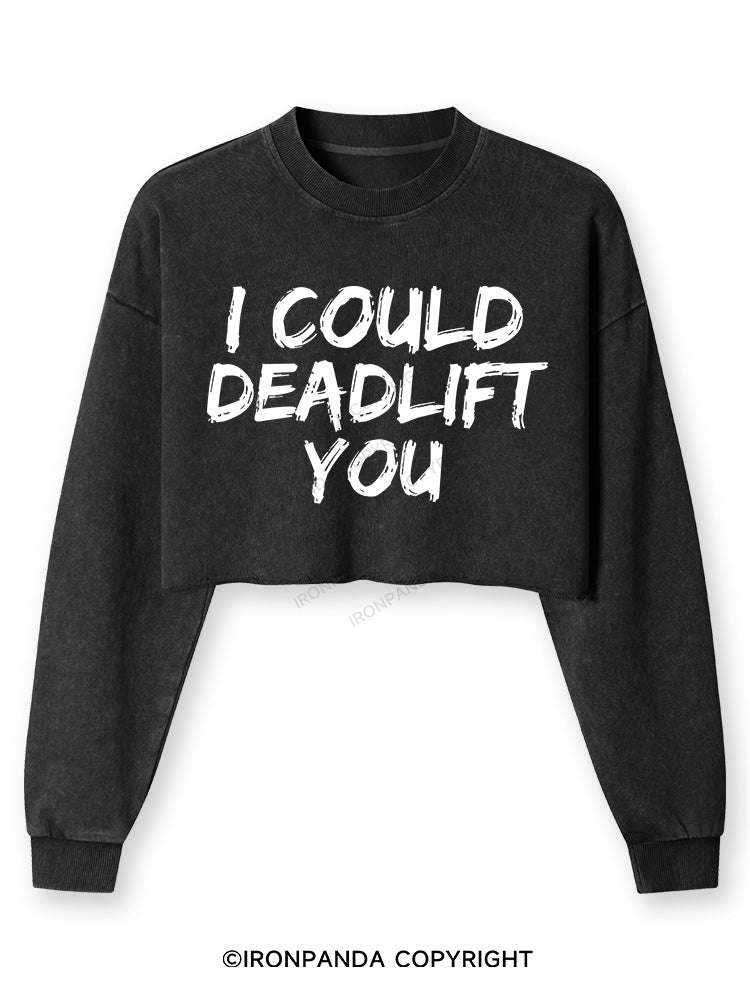 I COULD DEADLIFT Washed Long-Sleeve Crop Top