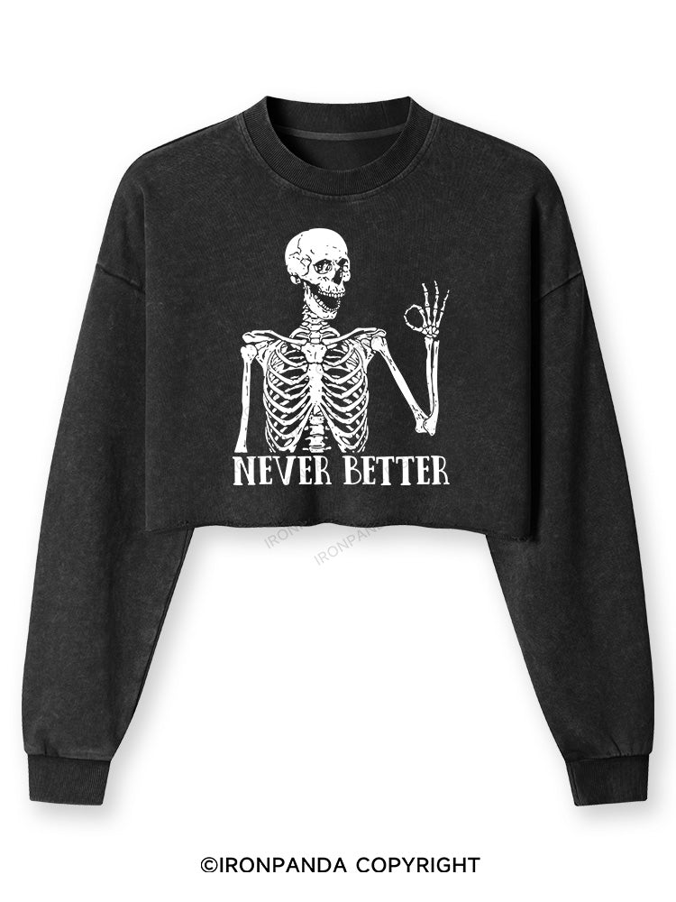 NEVER BETTER SKELETON Washed Long-Sleeve Crop Top