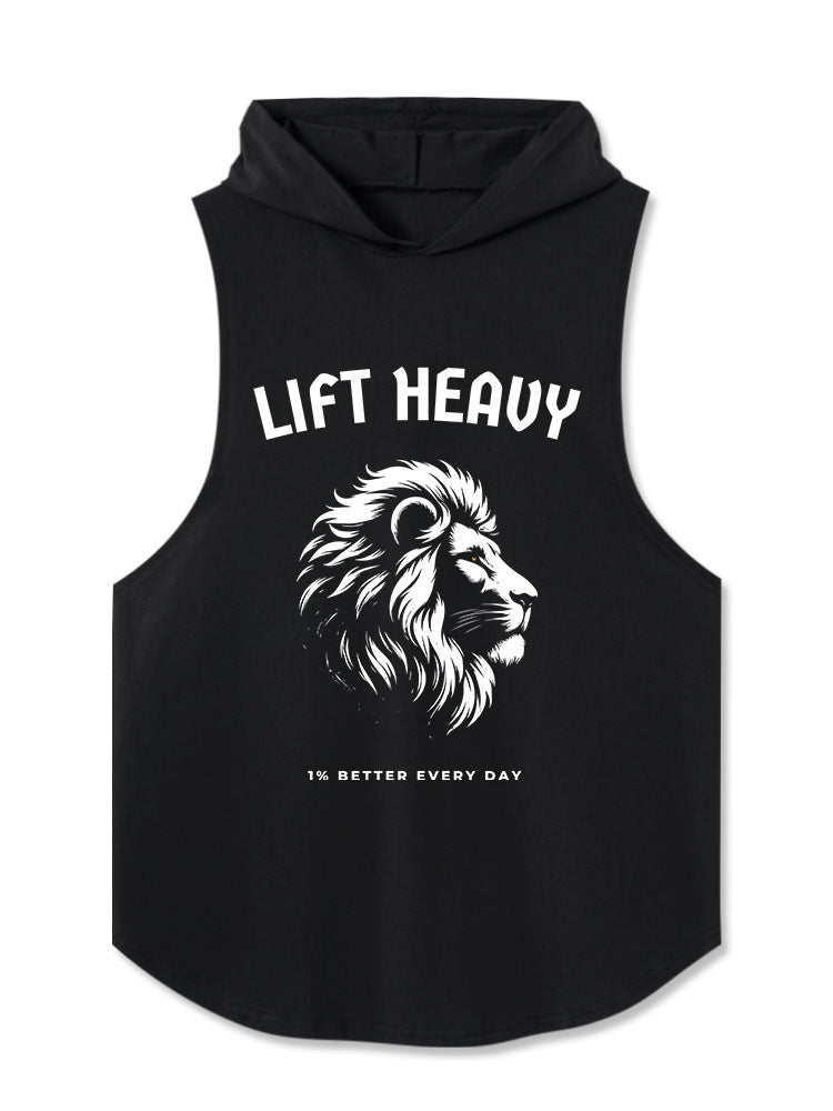 lift heavy lion Washed Hooded Tank