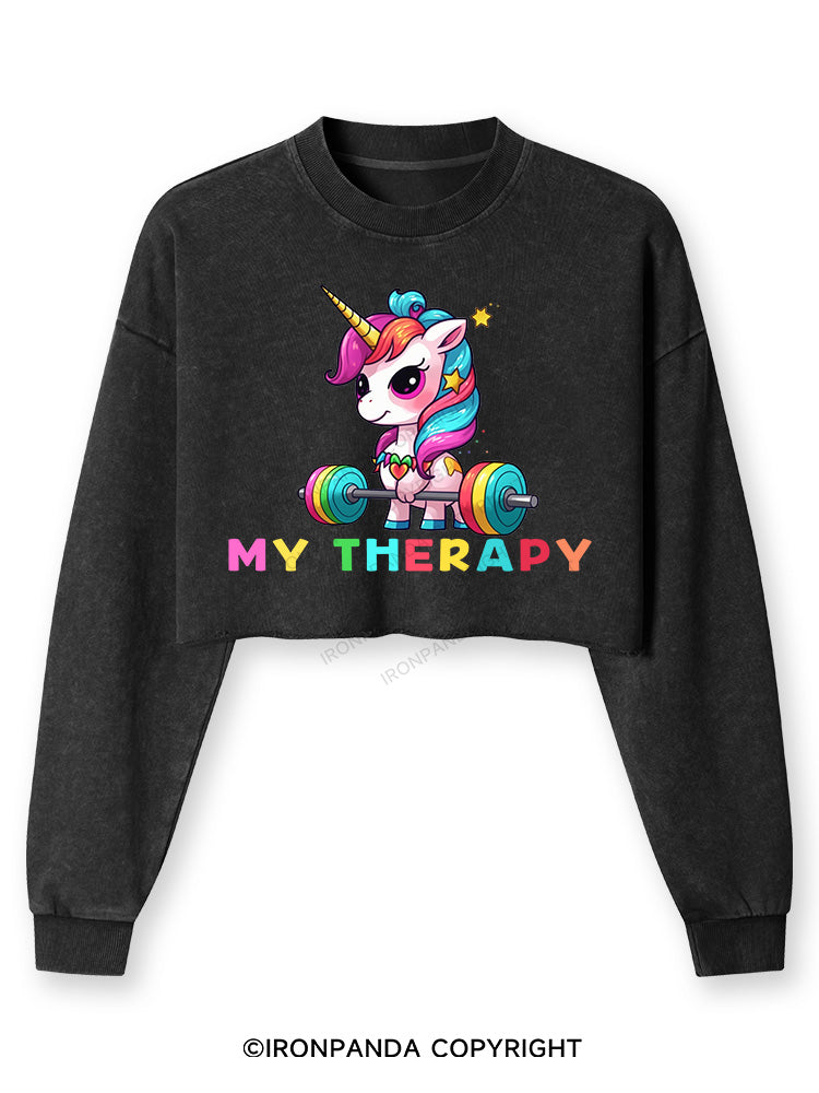 UNICORN MY THERAPY Washed Long-Sleeve Crop Top