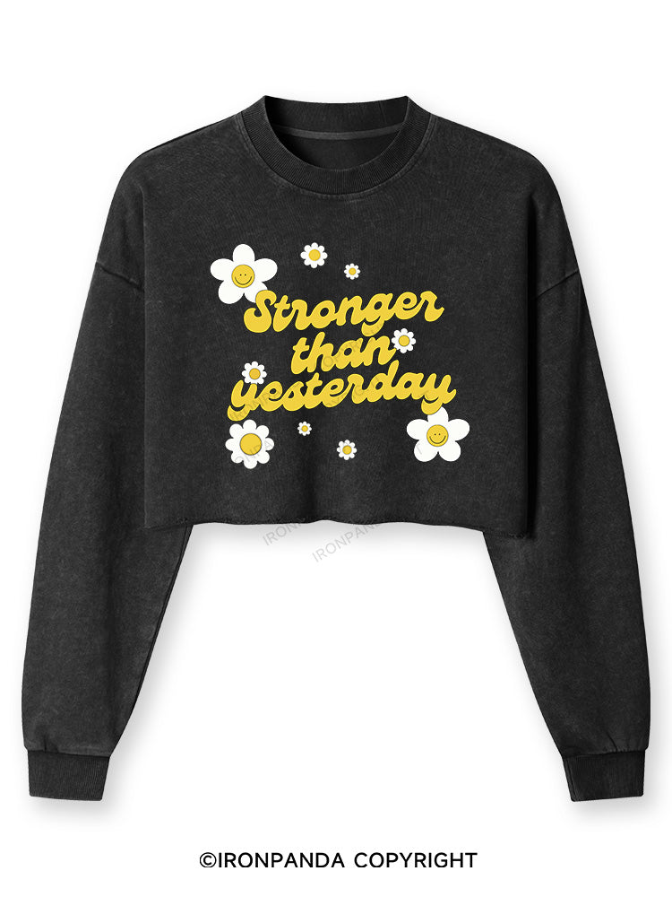 STRONGER THAN YESTERDAY Washed Long-Sleeve Crop Top