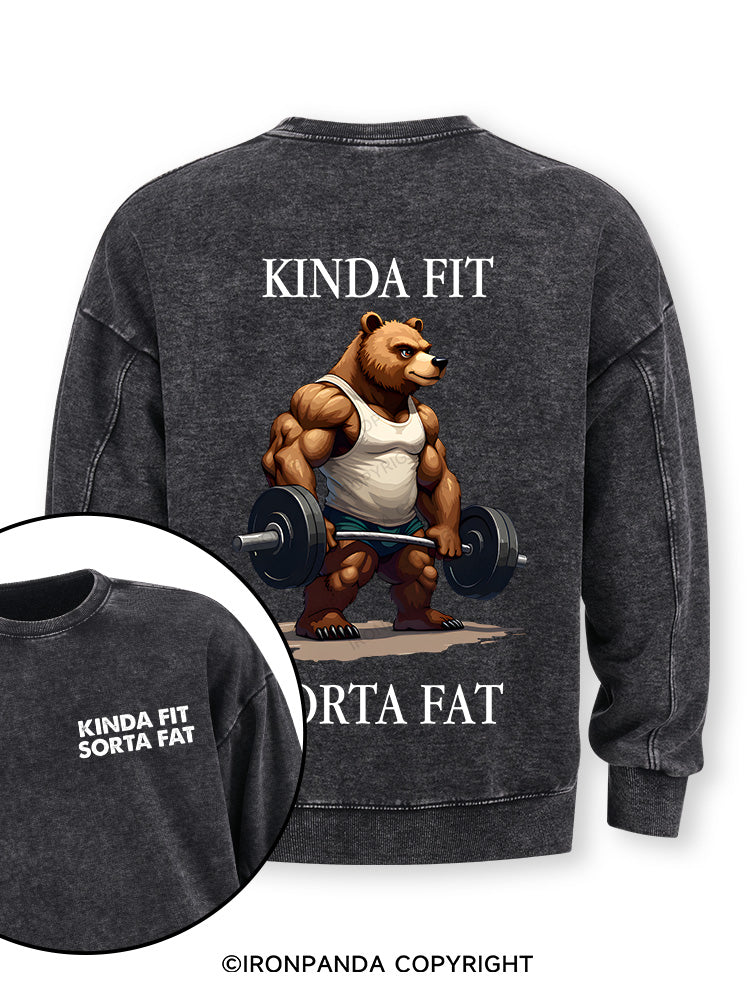 KINDA FIT SORTA FAT MUSCLE BEAR Double-Sided Printed Washed Sweatshirt