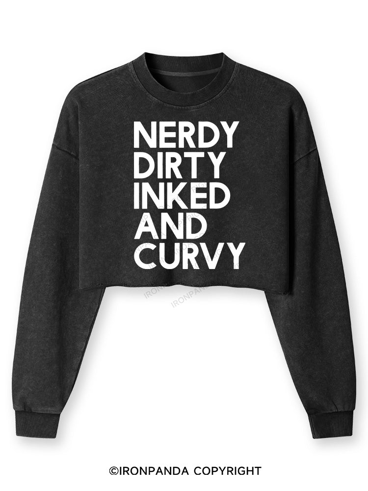 NERDY, DIRTY, INKED AND CURVY Washed Long-Sleeve Crop Top