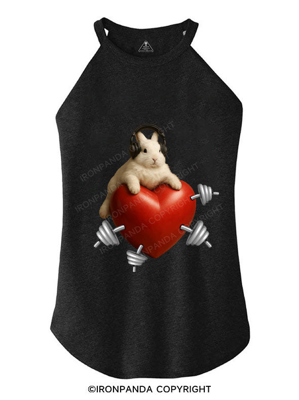 BUNNY GAINS, HEART GAINS TRI ROCKER COTTON TANK