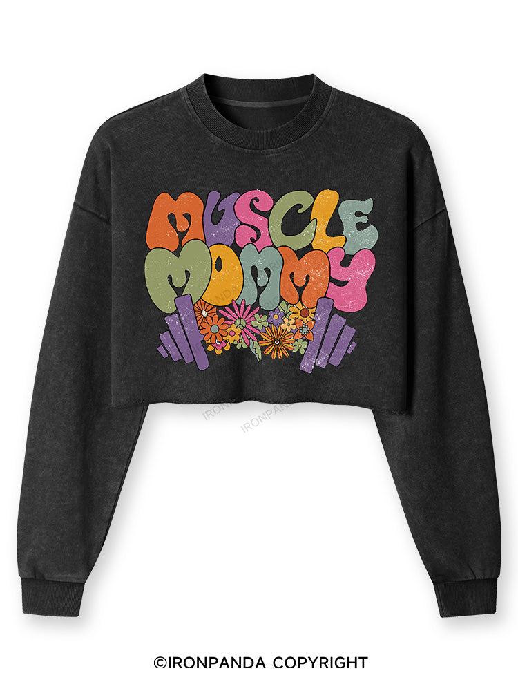 MUSCLE MOM Washed Long-Sleeve Crop Top