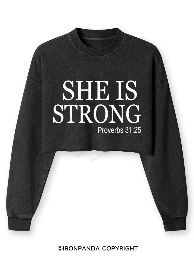 She is Strong Washed Long-Sleeve Crop Top