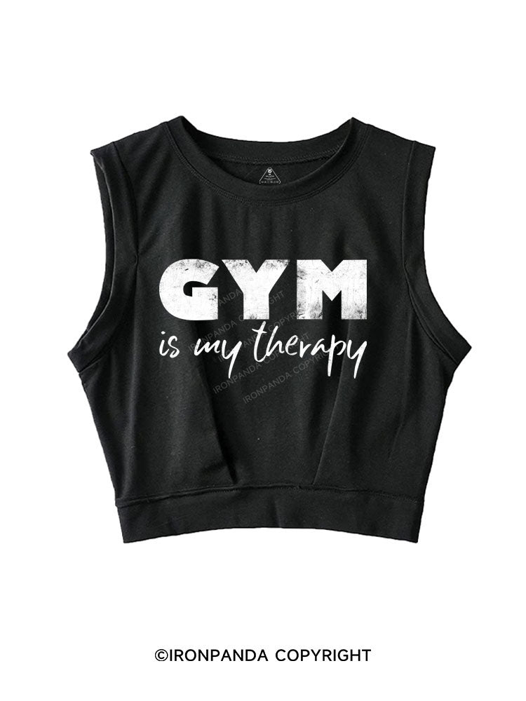 GYM IS MY THERAPY SLEEVELESS CROP TOPS