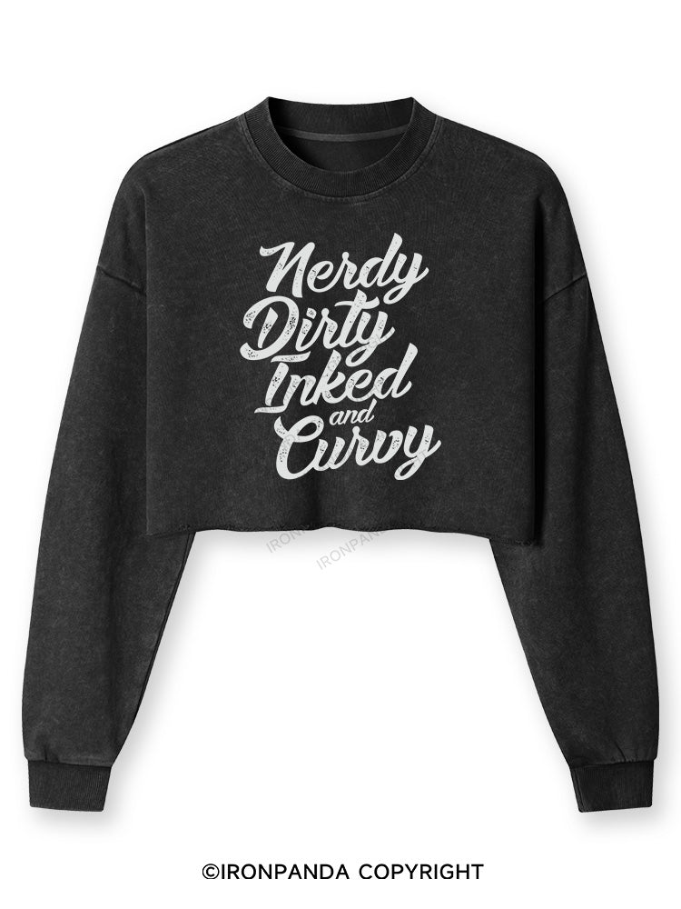 NERDY DIRTY INKED AND CURVY Washed Long-Sleeve Crop Top