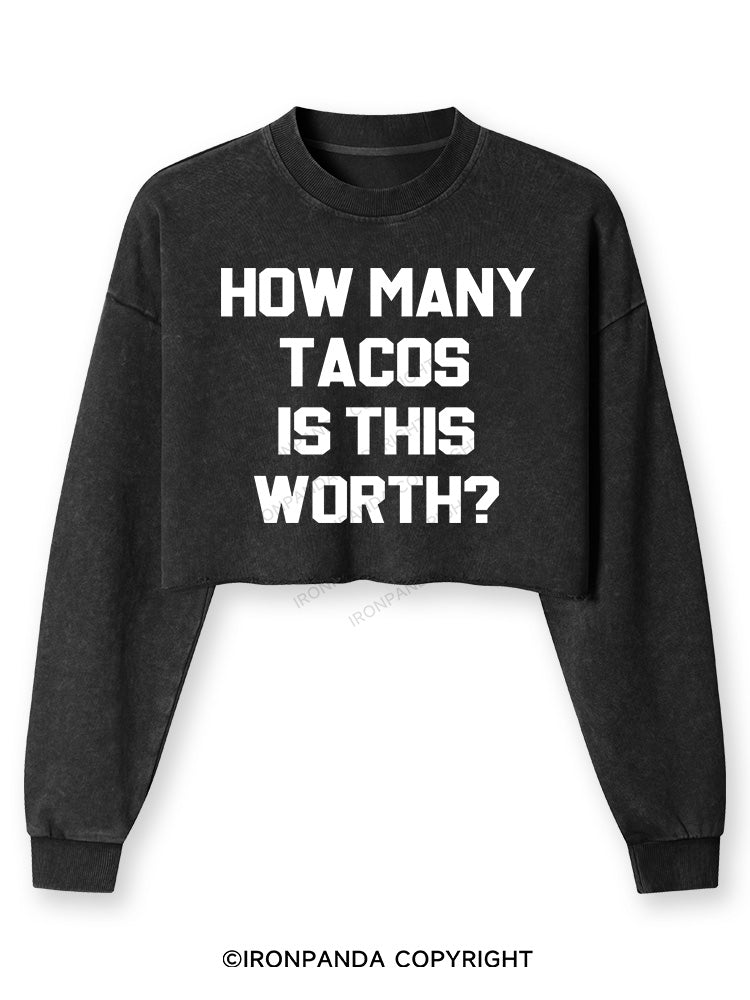 HOW MANY TACOS IS THIS WORTH Washed Long-Sleeve Crop Top