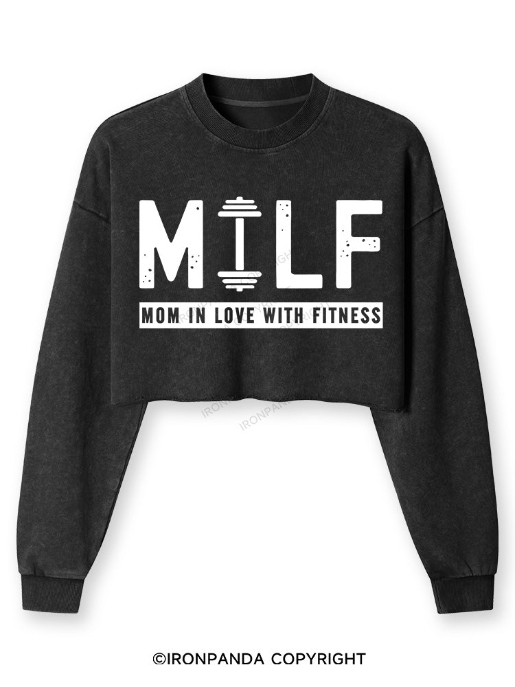 MILF MOM IN LOVE WITH FITNESS Washed Long-Sleeve Crop Top
