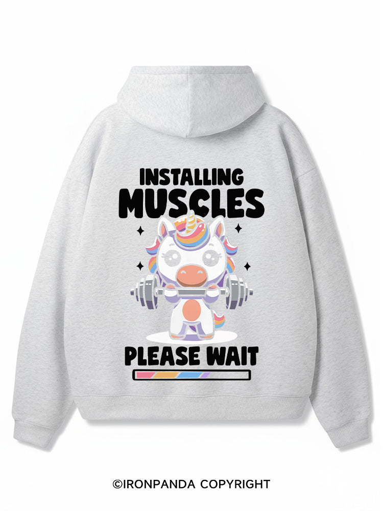 Installing Muscles Please Wait Premium Fleece Gym Hoodie