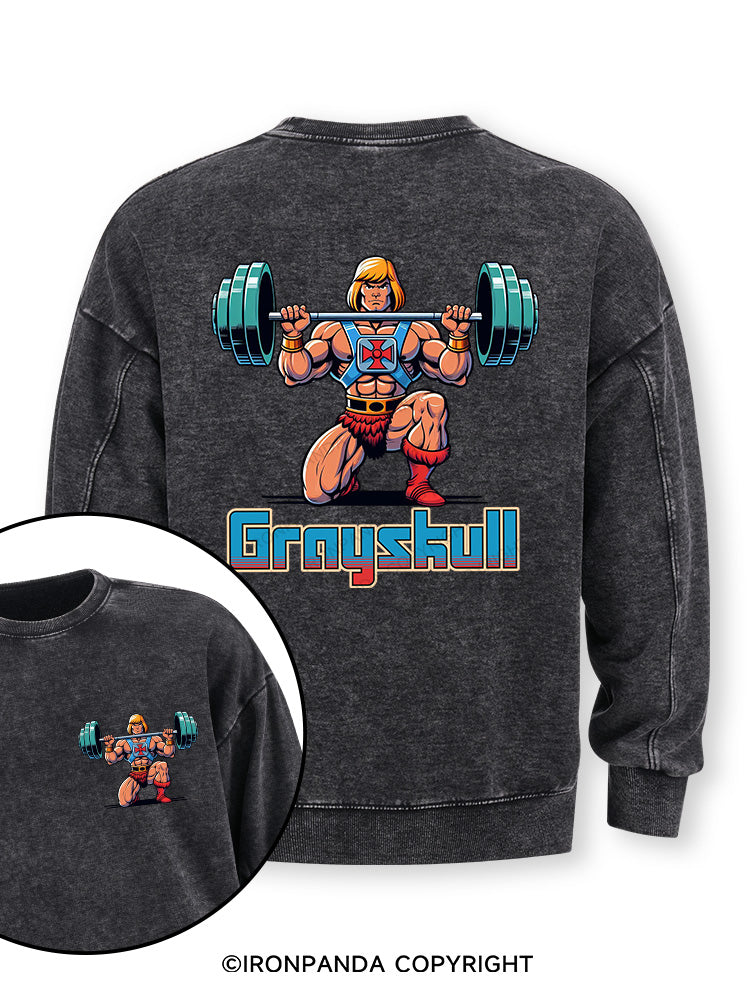 grayskull he man weightliting Double-Sided Printed Washed Sweatshirt