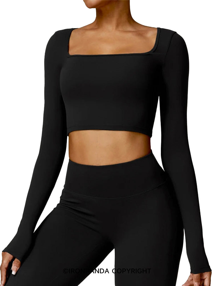 Square Neck Long Sleeve Yoga Top