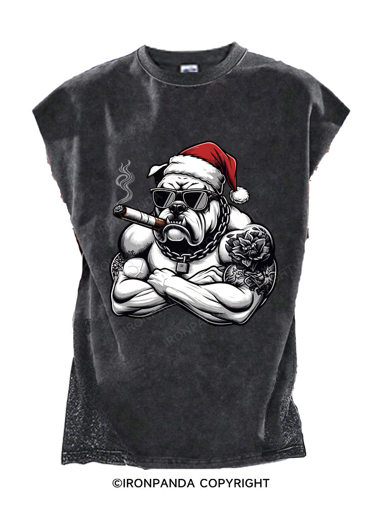 Christmas Muscle Bulldog Cut Off Tank