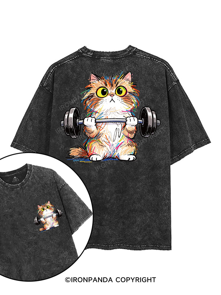 Scribble Kitty Curls printed Gym Shirt