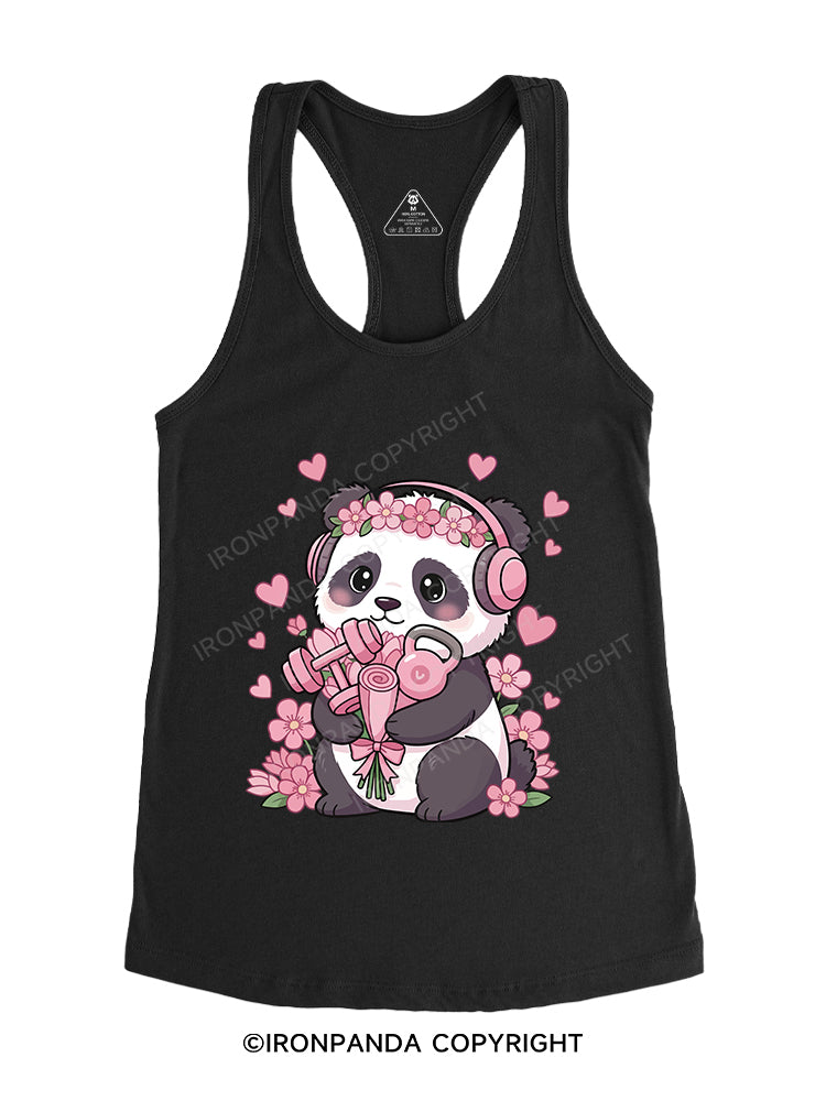Panda Gains Printed Washed Gym Hoodie Gym Racerback Tank
