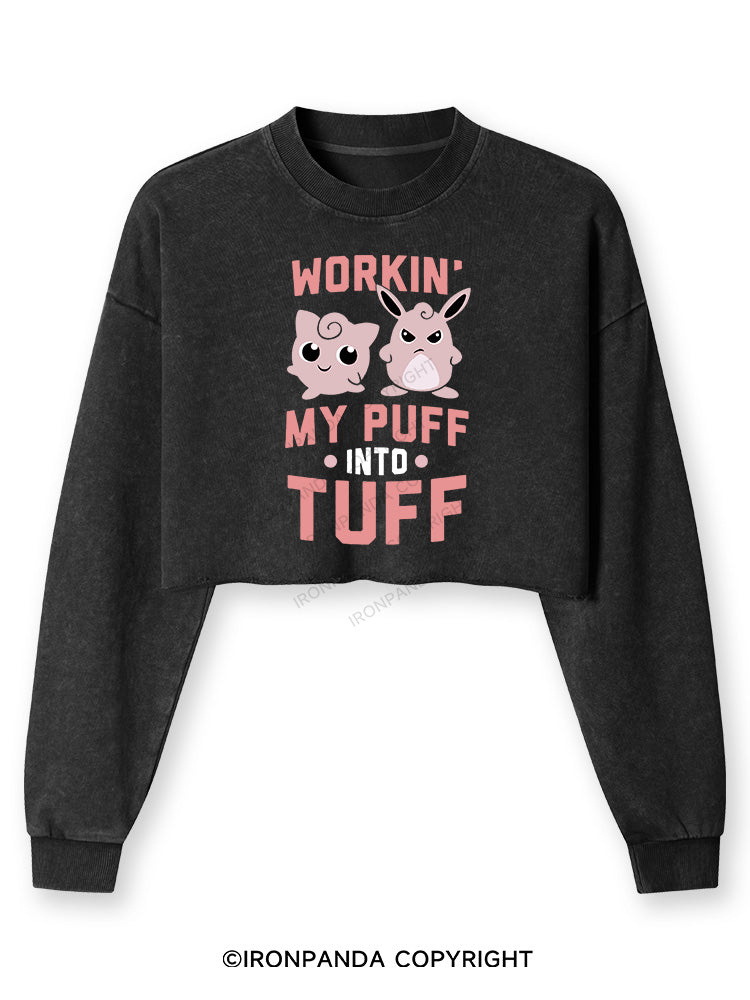 WORKIN MY PUFF INTO TUFF Washed Long-Sleeve Crop Top