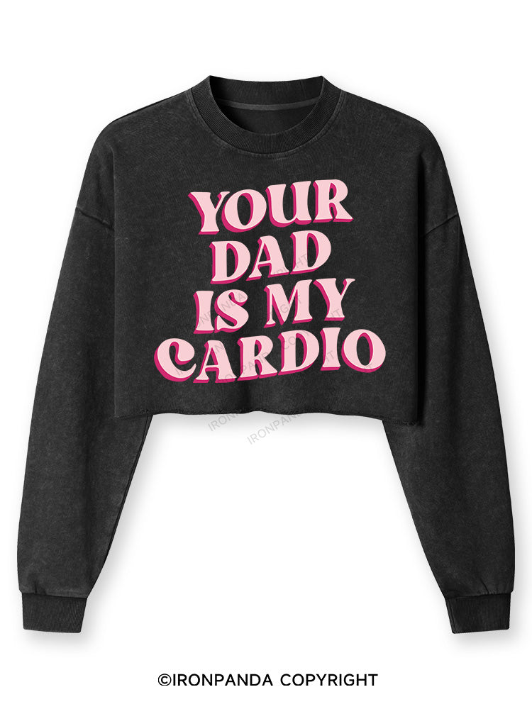 Pink Your Dad Is My Cardio Washed Long-Sleeve Crop Top