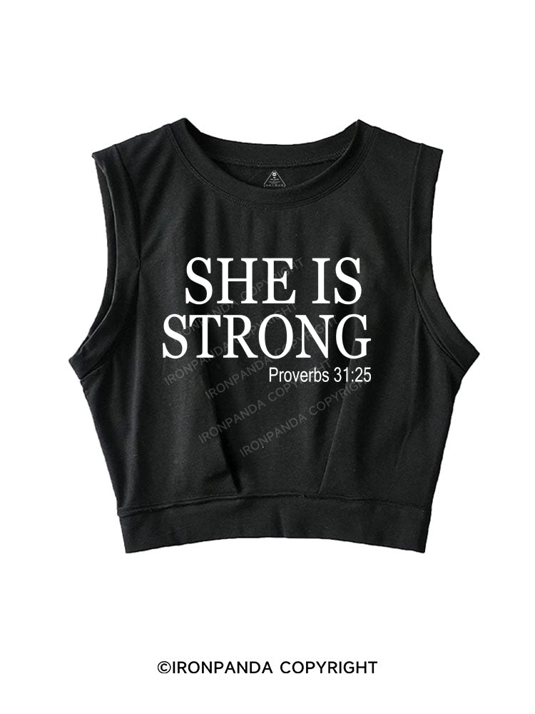 SHE IS STRONG Sleeveless Crop Tops