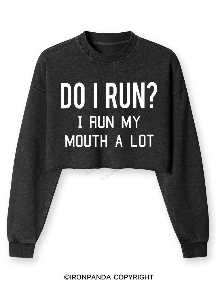 I RUN MY MOUTH Washed Long-Sleeve Crop Top