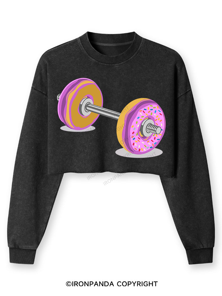 DONUT BARBELL Washed Long-Sleeve Crop Top