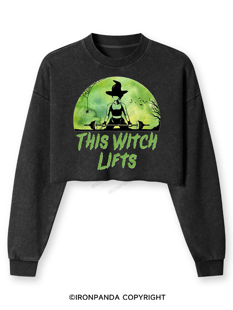 THIS WITCH LIFTS Washed Long-Sleeve Crop Top