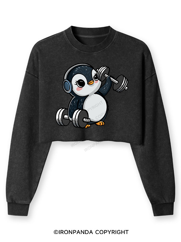 DUMBBELL PENGUIN Washed Long-Sleeve Crop Top