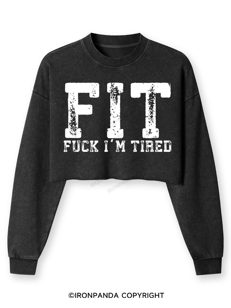 FUCK I'M TIRED Washed Long-Sleeve Crop Top