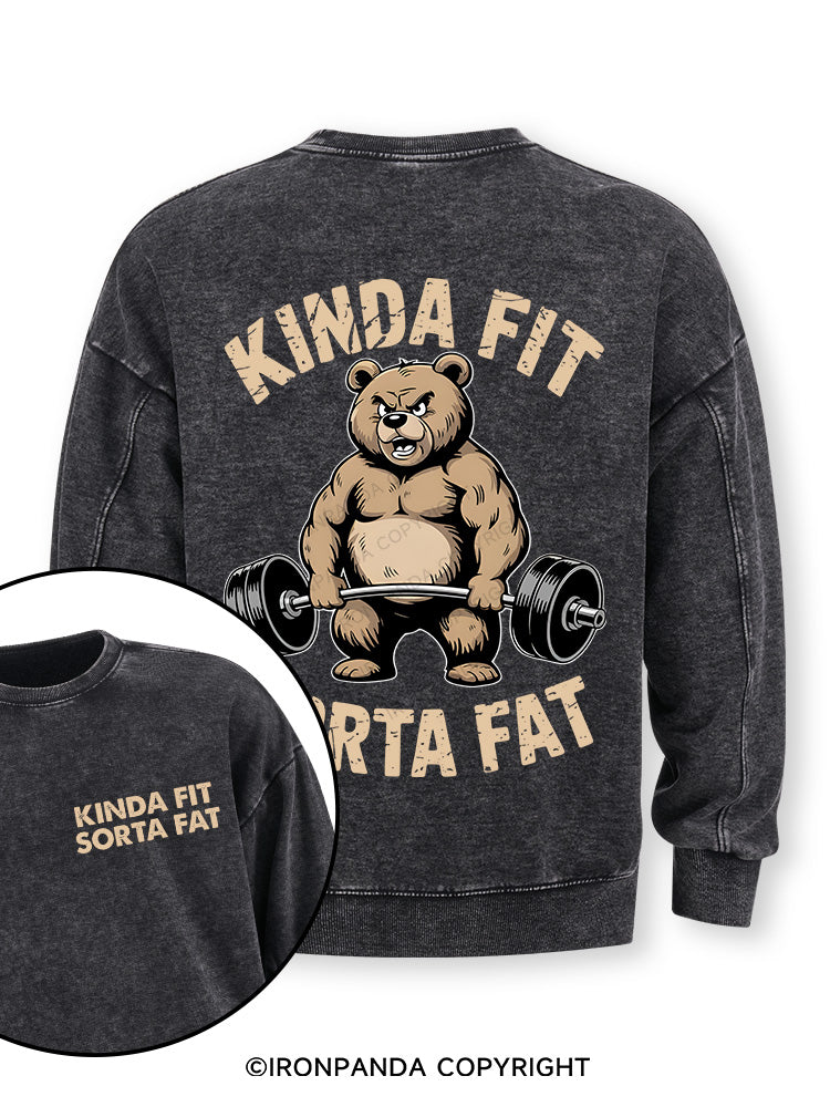 KINDA FIT SORTA FAT BEAR WEIGHTLIFTING Double-Sided Printed Washed Sweatshirt