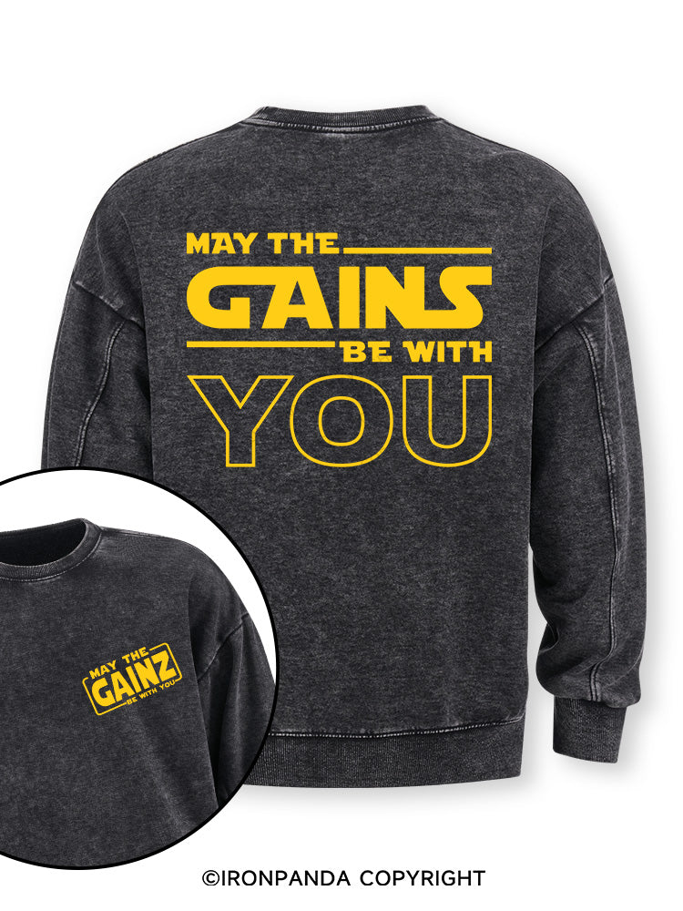 May the Gains Be With You Double-Sided Printed Washed Sweatshirt
