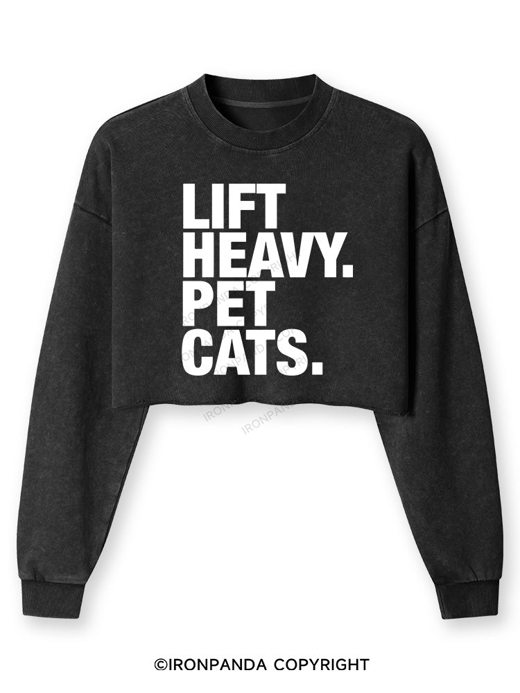 Lift Heavy Pet Cats Washed Long-Sleeve Crop Top