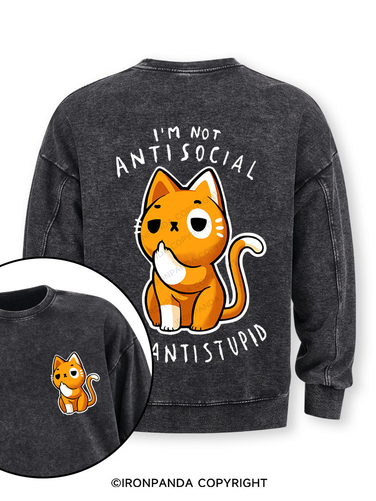 Antisocial cute Cat Double-Sided Printed Washed Sweatshirt