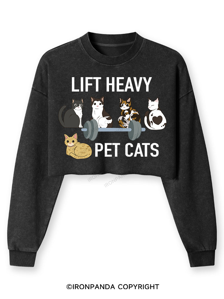 LIFT HEAVY PET CATS Washed Long-Sleeve Crop Top