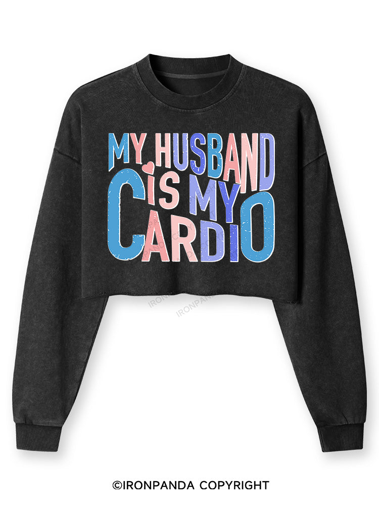 MY HUSBAND IS MY CARDIO Washed Long-Sleeve Crop Top