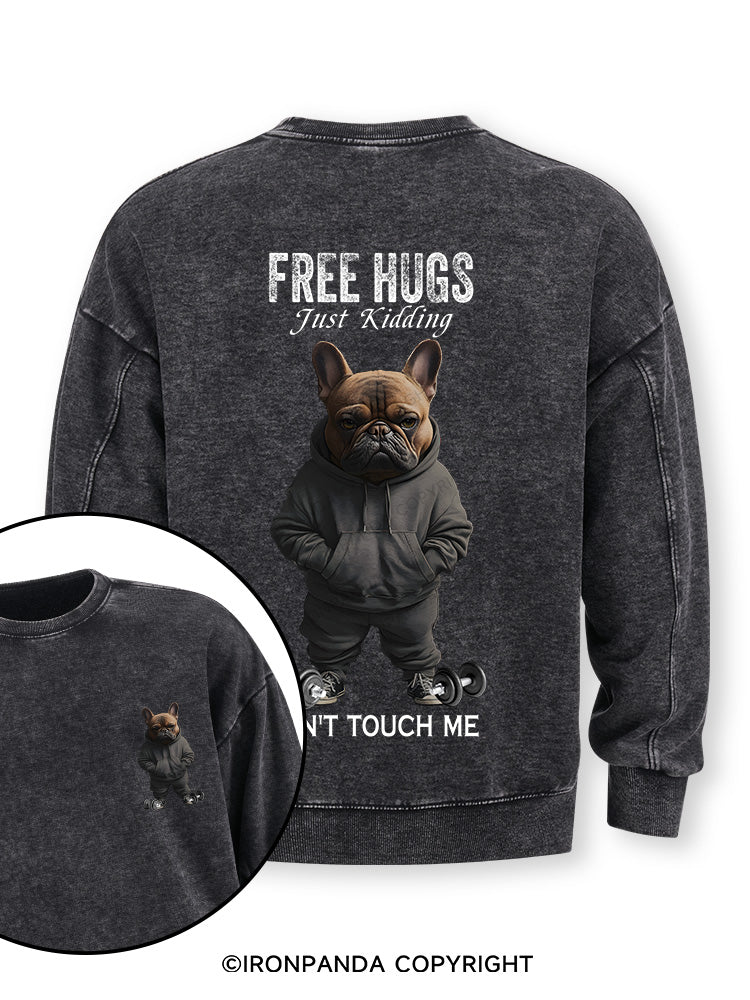 free hugs bulldog Double-Sided Printed Washed Sweatshirt