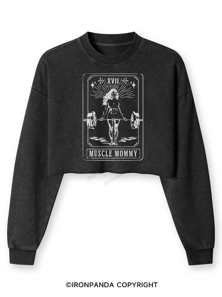 TAROT CARD MUSCLE MOMMY Washed Long-Sleeve Crop Top