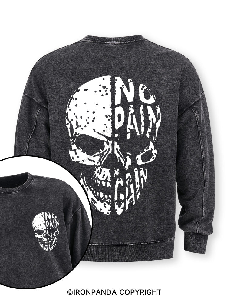 No pain No gain Skull Face Double-Sided Printed Washed Sweatshirt