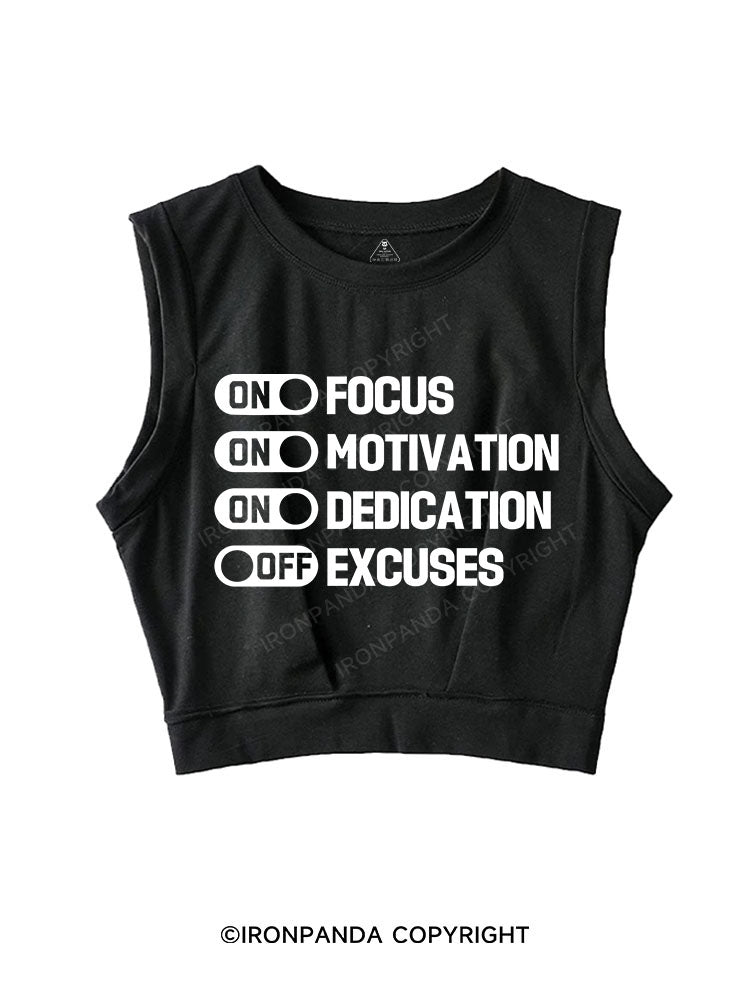 FOCUS ON EXCUSES OFF SLEEVELESS CROP TOPS