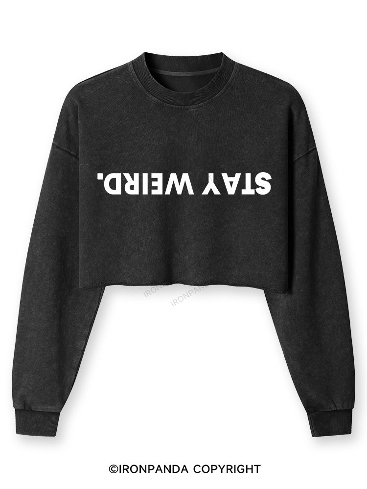 STAY WEIRD Washed Long-Sleeve Crop Top