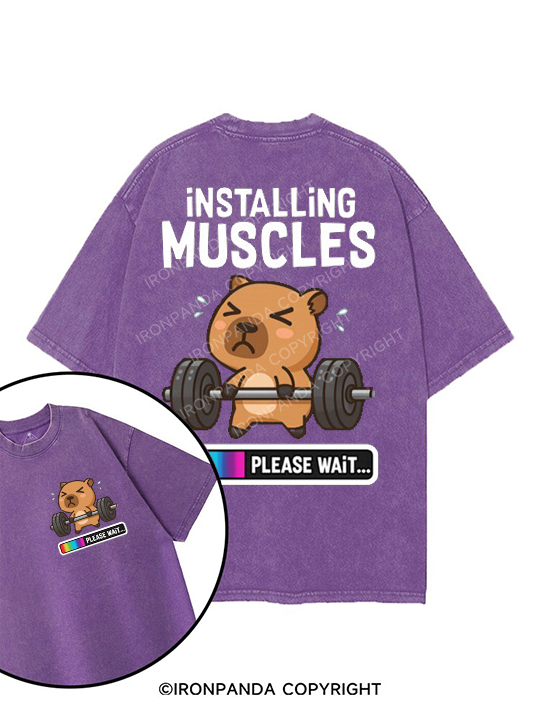 installing muscles please wait printed Gym Shirt