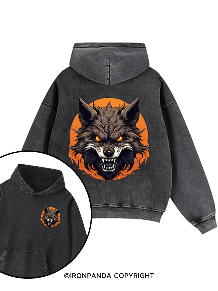 Wolf Halloween Printed Washed Gym Hoodie